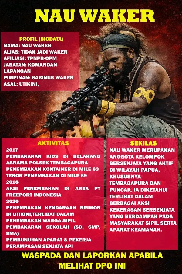 DPO, Nau Walker Komandan Kelompok Bersenjata di Papua Jadi Buronan